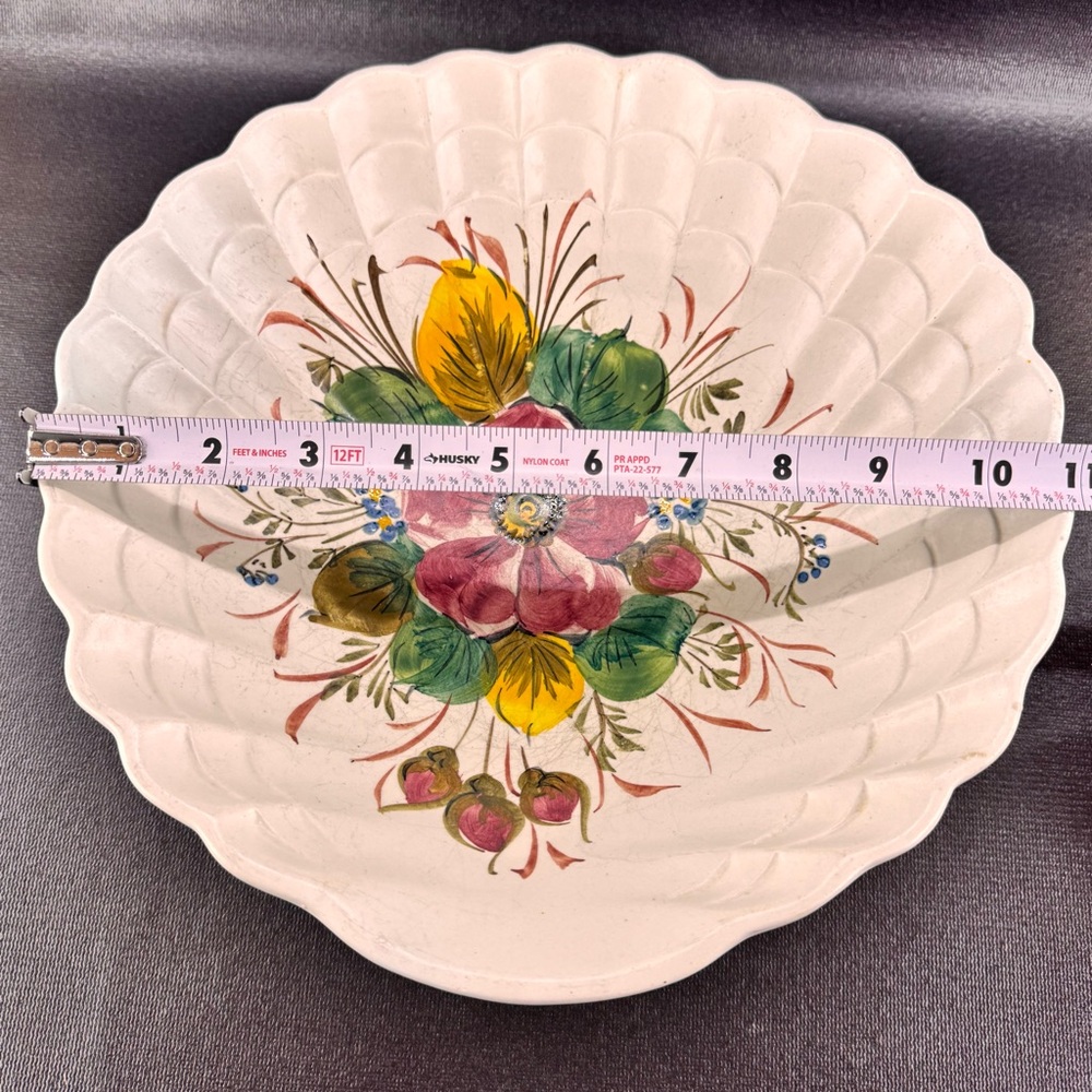 Vintage Italian Pottery Large Scalloped Edge Bowl Hand Painted Florals Italy - Picture 9 of 9